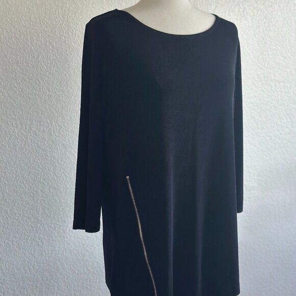 Chico’s Travelers Black Tunic Top with Zipper Detail Size 2 (12/14) - Picture 1 of 7